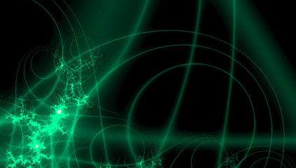 Fantasy pattern for decoration design. Digital technology design in neon green fractals on black background