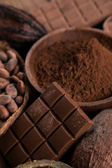 Chocolate , candy sweet, dessert food on natural paper background