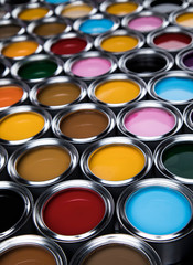 Full Buckets of rainbow colored oil paint