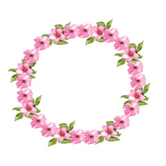 Elegant vintage card with place for text. Springtime. Pink branch. Realistic watercolor botanical illustrations. For design invitations, cards