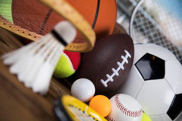 Assorted sports equipment, Winner background