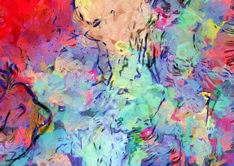 Oil painting print for wall art decor. Abstraction drawing in fine contemporary style such as expressionism splashes on canvas. Hand made original design background pattern for creative production. © Avgustus