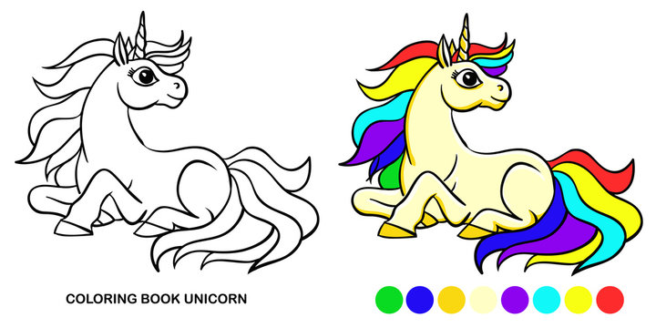 Coloring book lying unicorn theme