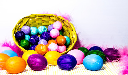 Easter eggs.painting on eggs natural decoration white background