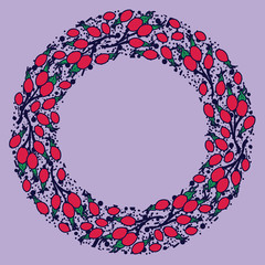 Dogrose vector circle pattern. Funny doodle healthy food on a light background.