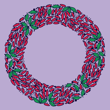 red berries and green leaves wreath on purple clip art preview