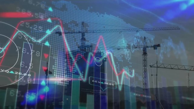 Stock market data and binary code against construction