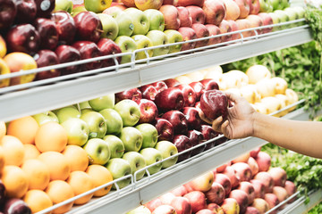 Fruit market with various colorful fresh fruits
