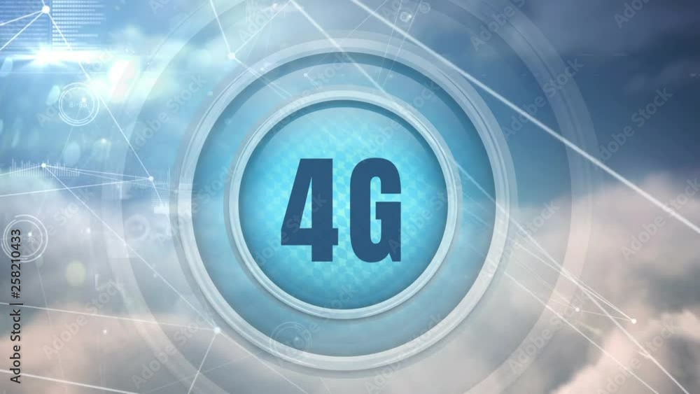 Poster 4g logo button surrounded by data connesctions