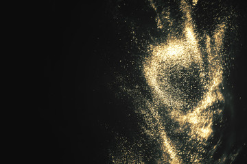 Abstract black and gold festive glitter shimmering magic luxury background with copy space. de-focused