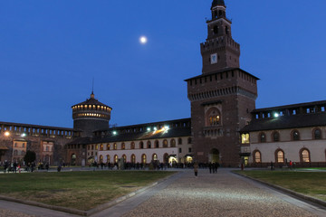 Fototapeta premium Sforza Castle at night, Milan, Lombardy, Italy.