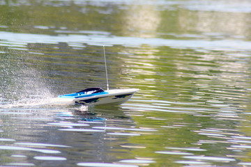 Boat model in motion on the water