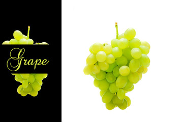 Bottle of wine with glass and grape on black background.
