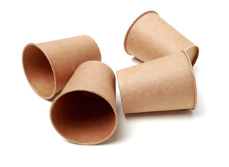 brown paper parchment coffee cups on white background