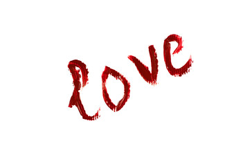 Inscription love red paint isolated on a white background