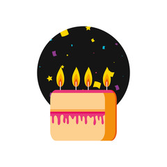 slice sweet cake of birthday with candles