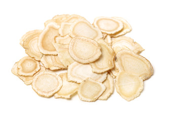 Chinese Herbal medicine - American Ginseng slices (Panax quinquefolius) isolated on white background