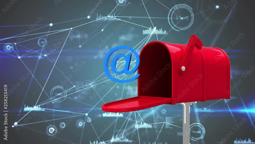 Poster animation of letterbox with at sign symbol and data connections