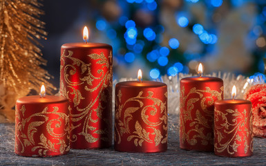 Christmas still life of home lighting candles