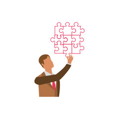 businessman with puzzle pieces isolated icon