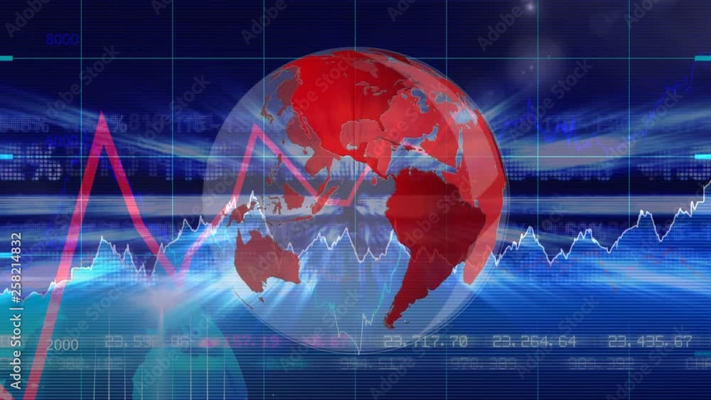 Poster transparent globe turning around itself with graph and curve on back ground