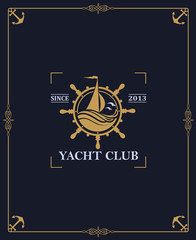 yacht club label isolated on dark background in decorative frame