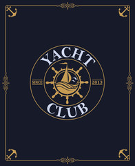 yacht club label isolated on dark background in decorative frame
