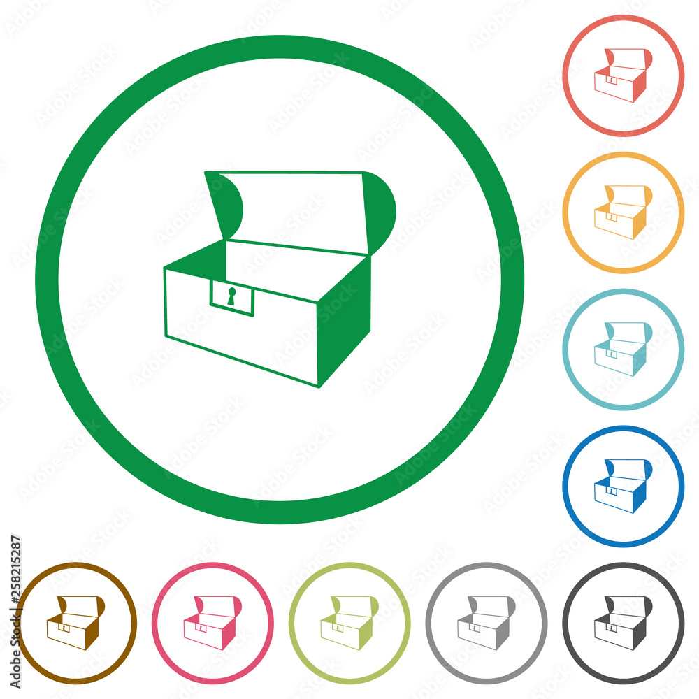 Poster empty open coffer flat icons with outlines