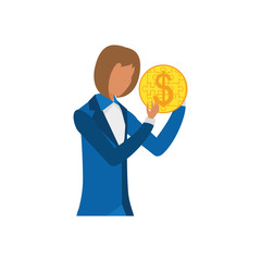 businesswoman with puzzle pieces in shape coin
