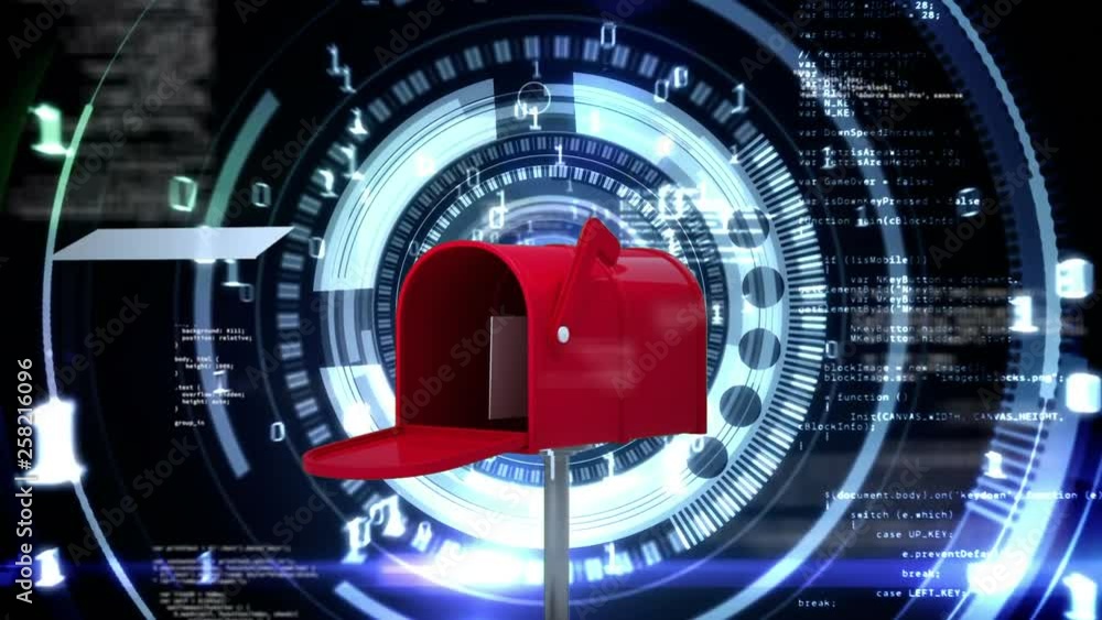 Fototapete letterbox surrounded by binary codes and data against searching target