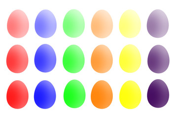 pastel colored Easter eggs isolated on a white background 6 colors 3 shades each