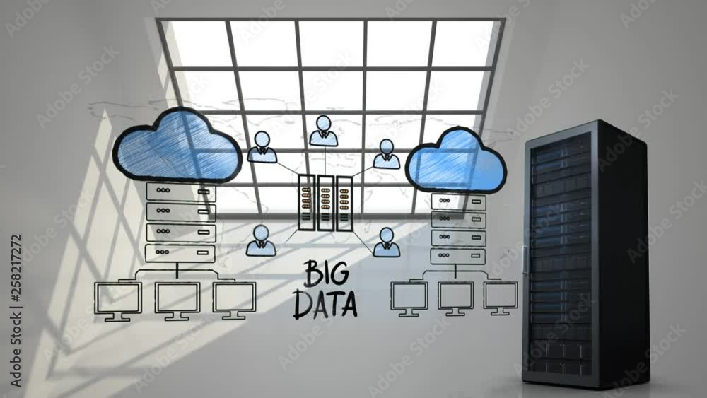 Poster data server and drawing of data server and clouds