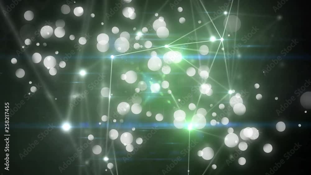 Poster connected light point with green light moving from point to point while tehere is bubble animation