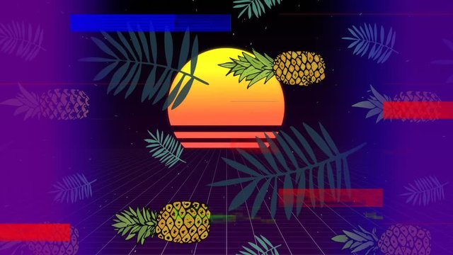 Pineapple with sunset with colorful sizzle strip