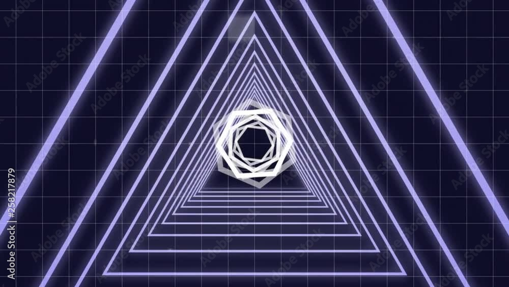 Aufkleber luminous hexagon turning on corridor of luminous triangle with virtual sizzle square falling on back