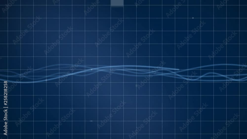 Aufkleber grid with sizzle square falling on blue navy background while curves crossed screen from left to rig