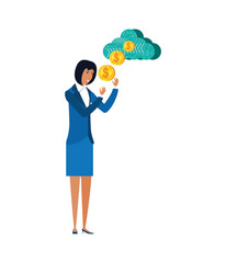 young businesswoman with cloud computing and coin