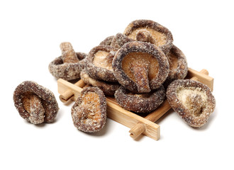 Dry Mushrooms isolated on white background. Selective focus