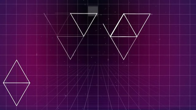 Lots of triangle forming others forms on purple grid background