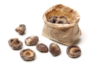 Dry Mushrooms isolated on white background. Selective focus