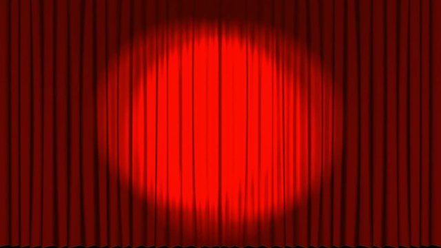 Animation of theatre curtains opening with spotlight