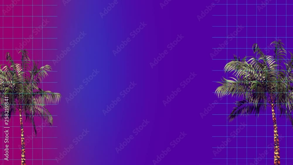 Poster palm trees surrounded by an animation of scrabbled and bokeh effect