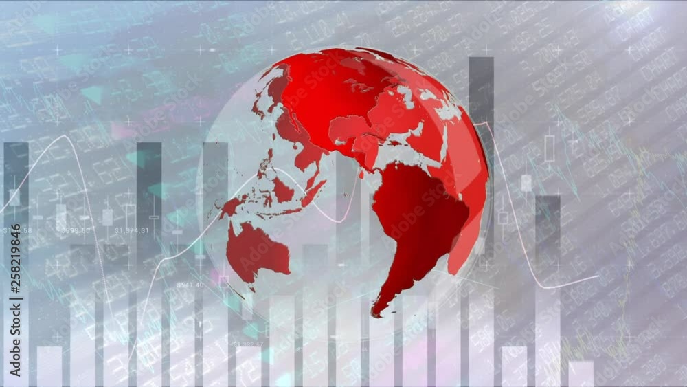 Poster digital red turning globe against graph analysis in background