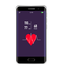 Smartphone with measurement of pulse and pressure. Realistic vector smartphone with health program