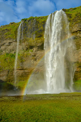 Obraz premium Rainbow from iceland waterfall seljalandsfoss