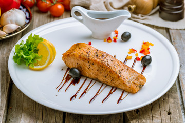 Salmon steak on the grill
