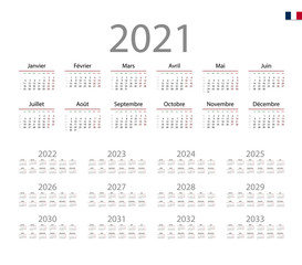 French Calendar for 2021. Week starts on Monday