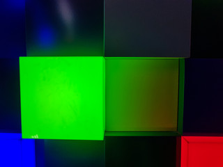 Panel of luminous squares in different colours.