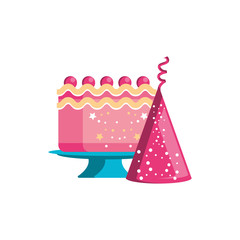 sweet cake of birthday with hat party