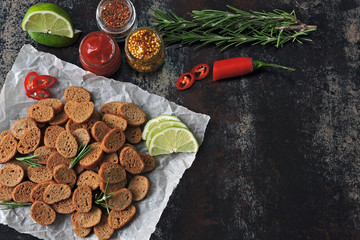 Crackers with spices and sauces. Indian snacks.